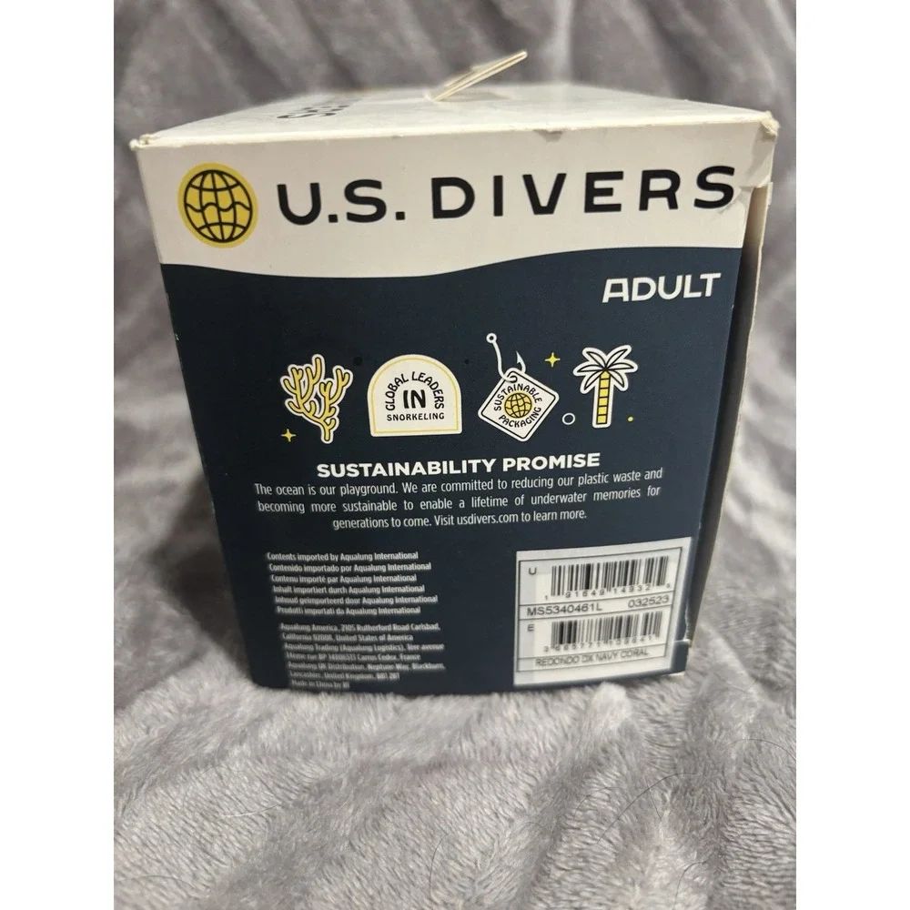 U.S. Divers Redondo DX Adult Snorkel Mask Navy‎ Coral Anti Fog Easy Adjust